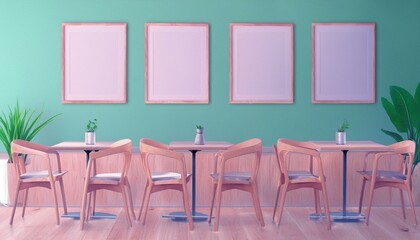 Minimalist Elegance: A Modern Café's Chic Interior Design room, chair, interior, table, office, furniture, desk, home
