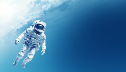 Cosmonaut in spacesuit in outer space levitating