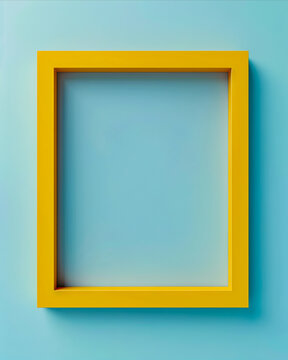 A yellow square frame on a blue wall.