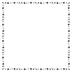 Square frame, border from small black stars isolated on white background in flat style. Vector design element. Theme of astronomy, space, victory, holidays