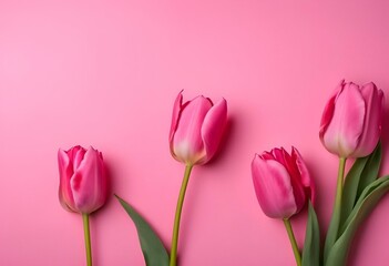Fototapeta premium AI generated illustration of pink tulip flowers on a pink background