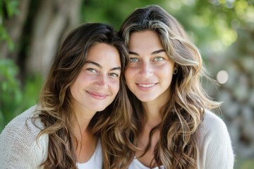 Obraz premium people and family concept - happy smiling girl with mother hugging on sofa at home. Beautiful simple AI generated image in 4K, unique.