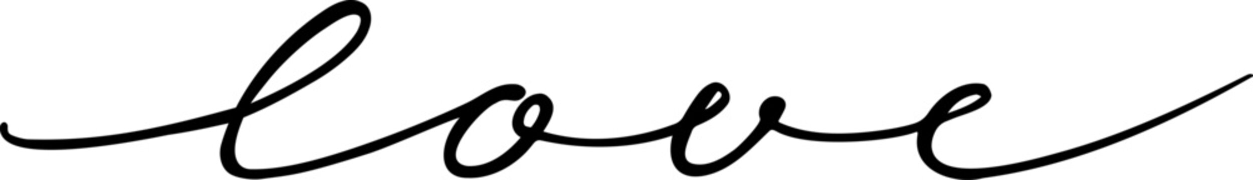 Love - Vector illustration, handwriting, calligraphic inscription, black on transparent background