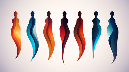 Female silhouettes, graceful images and figures on a white background of different colors