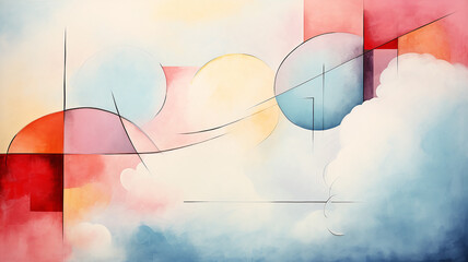 Colorful geometric shapes, modern fashionable illustration, abstract background in the style of graphics and watercolors