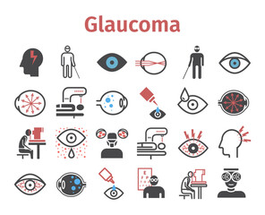 Glaucoma. Symptoms, Treatment. Line icons set. Vector signs for web graphics.