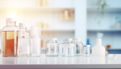 Laboratory flasks and liquids in them