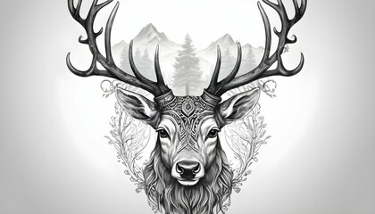 Illustrate a tattoo design of a majestic stag with