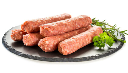 rohe Cevapcici isoliert auf weißen Hintergrund, Freisteller