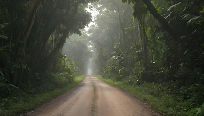 A jungle road disappearing into the dense canopy o upscaled 15