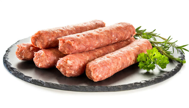 rohe Cevapcici isoliert auf wei&szlig;en Hintergrund, Freisteller