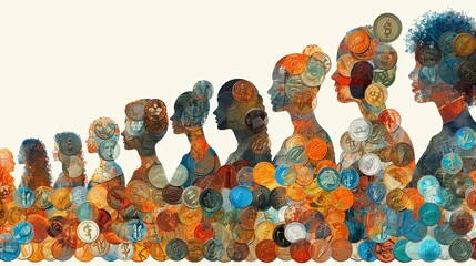 Vector image written by illustration showing money and financial concept prople and coins on daily life, success