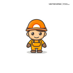 cute happy construction worker, character, mascot, logo, design, vector, illustration,