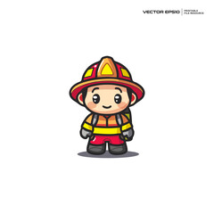 cute firefighter, character, mascot, logo, design, vector, illustration,