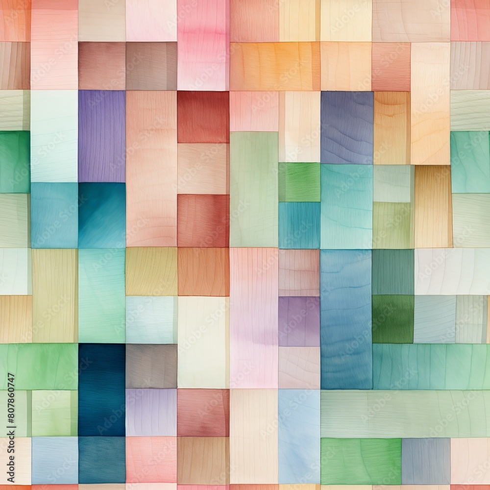 Poster A watercolor background featuring squares of various colors in a vibrant and dynamic composition