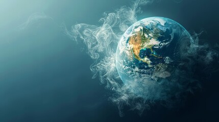 The image shows the planet Earth surrounded by smoke. The smoke is likely a metaphor for pollution or other environmental damage.