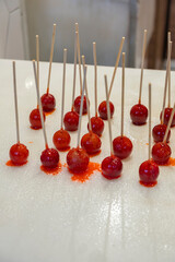 Appetizing caramel covered cherries