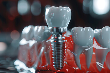 A close-up of a dental implant, illustrating modern dental technology and healthcare practices for tooth replacement and oral rehabilitation.