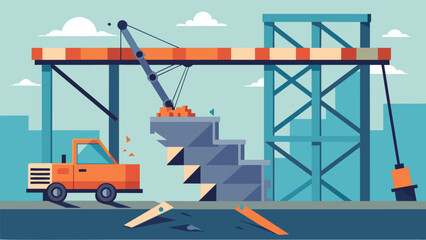 Obraz premium Heavyduty ting equipment being used to slice through steel beams and supports of a structure bringing the entire wall down.. Vector illustration