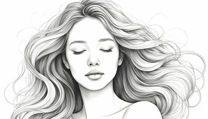 Create a line art drawing of a girls face with fl