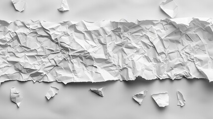 Crumpled paper sheets scattered on a plain white surface