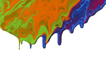 abstract painting several colors of paint mixed in the painting, a riot of colors, bright spots dripping down, isolated on transparent background, png