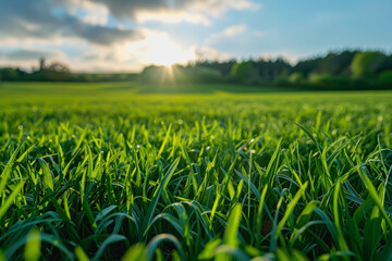Fototapeta premium sunset A vast of green grass or space wide expanse 
