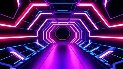 Hypnotic pink and blue neon lights in abstract sci-fi tunnel. Futuristic motion graphics concept.