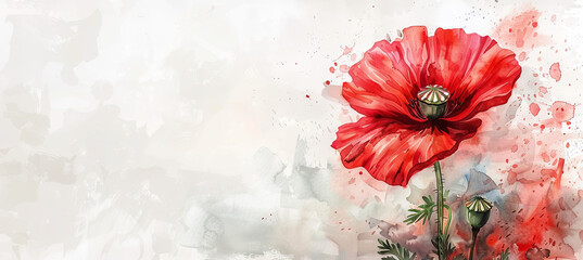 watercolor illustration of red poppy, banner