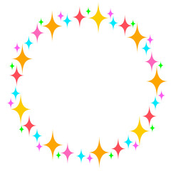 キラキラ　円形フレーム　素材　丸　飾り　枠　飾り罫　見出し　囲み　タイトル　抽象的　おしゃれ　ポップ　リース　白背景　透過