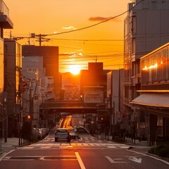 An orange sunset spills over the streets of Japan