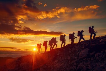 Triumphant hiker on mountain summit - celebrating success - outdoor lifestyle concept. Beautiful simple AI generated image in 4K, unique.