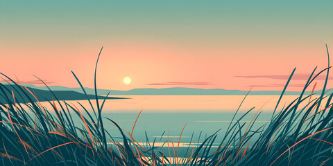 Sunset in Seascape in Flat Color