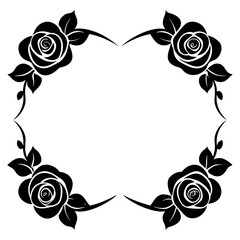 Elegant Border with Roses Frame Vector Silhouette: Stunning Floral Designs