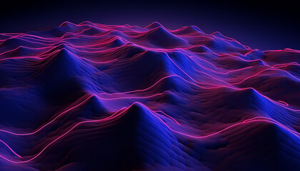 A blue and purple mountain range with a red background