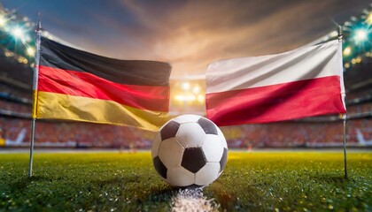 Naklejka premium German flag poland flag with football in a stadium for the European Championship