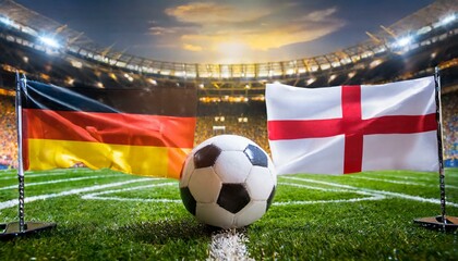 Fototapeta premium German flag france flag with football in a stadium for the European Championship