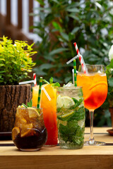 summer drinks with ice, alcoholic and non-alcoholic