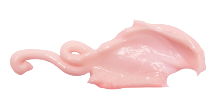 Pink cosmetic cream spilled, spread isolated on white background