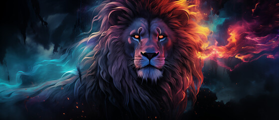 Majestic Lion in Cosmic Blue Artwork