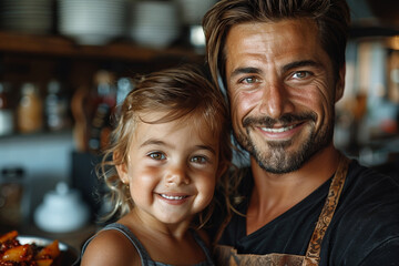 A happy Caucasian father bonds with his children, sharing smiles and creating joyful memories