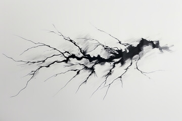 Abstract black and white lightning ink painting on white
