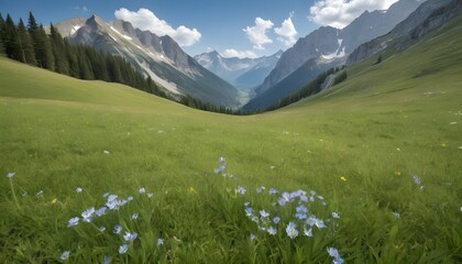 Fototapeta na wymiar A serene mountain landscape with a tranquil alpine upscaled 4