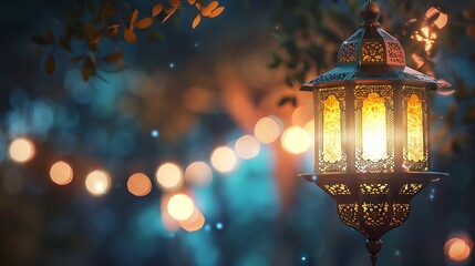 lantern shines at night Islamic greeting Eid Mubarak cards for Muslim Holidays Eid Ul Adha festival celebration