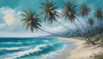 A beach scene with palm trees swaying in the breez upscaled 7