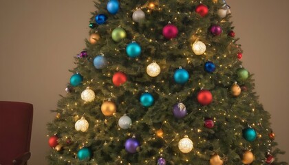 Craft an image of a christmas tree adorned with co