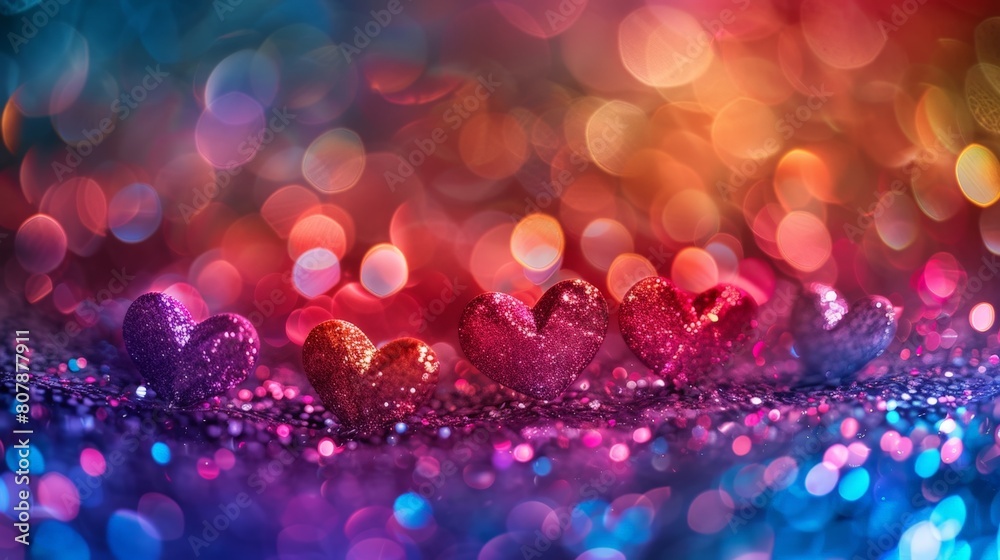 Sticker A vibrant bokeh background filled with colorful hearts creating a festive and joyful atmosphere