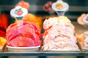 Sweet Ice cream with vanilla and red berry taste as texture or background