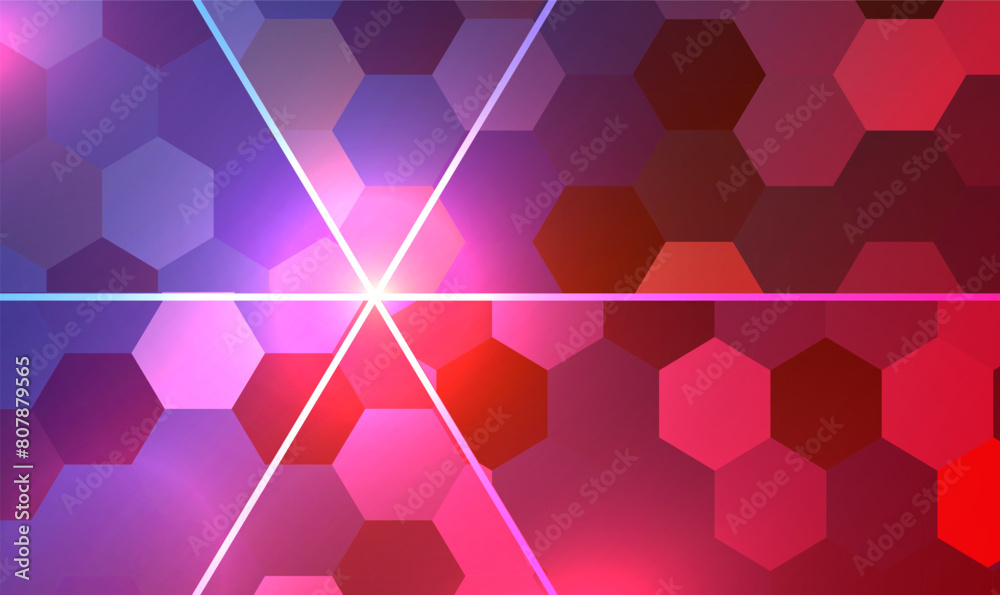 Poster abstract geometric background with polygons and glowing lines. hexagonal molecular structures in tec