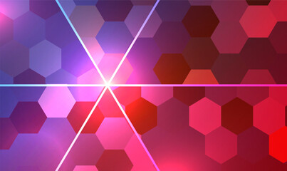 Abstract geometric background with polygons and glowing lines. Hexagonal molecular structures in technology and science style. Hexagonal mosaic background for business presentation, posters. Vector.